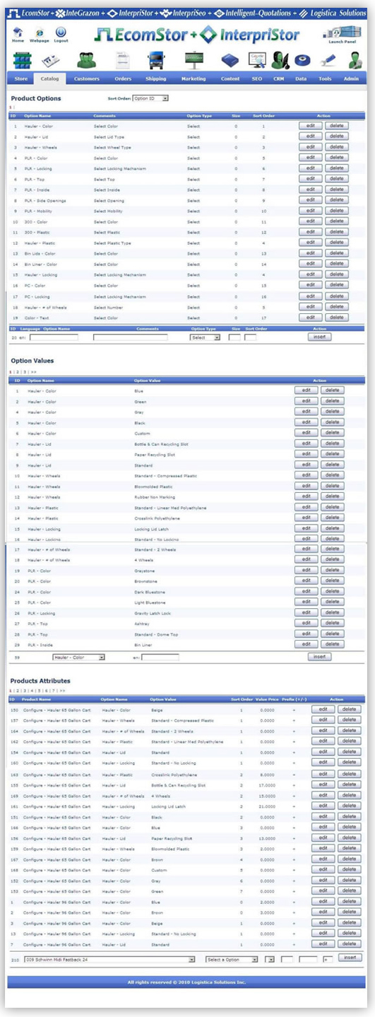 innovations -  catalog  options attributes values