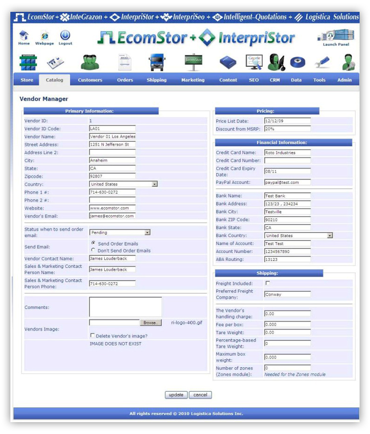 vendor management  ecomstor seo 3rd generation osCommerce compatible  ecommerce software webware