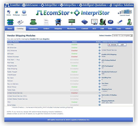vendor shipping  management  ecomstor seo 3rd generation osCommerce compatible  ecommerce software webware