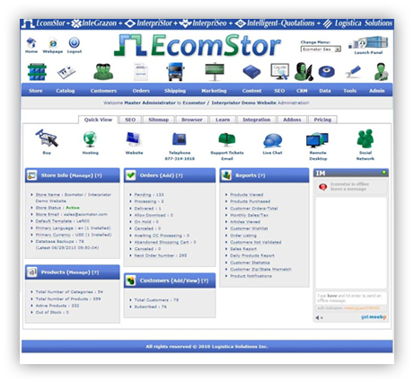 instant chat admin control panel layout  ecomstor seo  oscommerce compatible ecommerce software webware