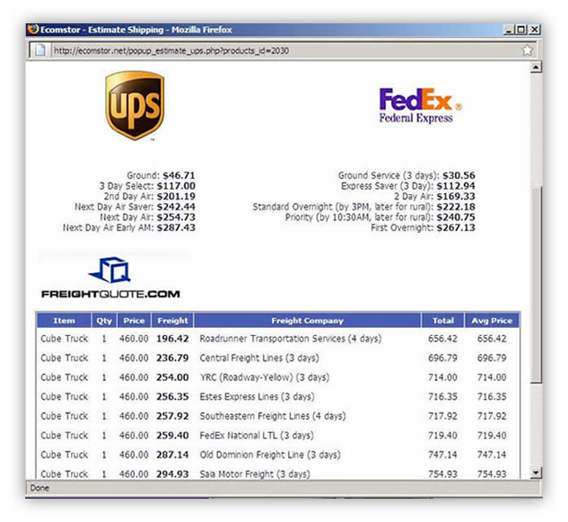 estimate freight  ecomstor seo 3rd generation osCommerce compatible  ecommerce software