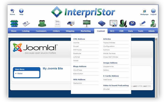 menu integrazon management ecomstor seo 3rd generation osCommerce compatible ecommerce software webware