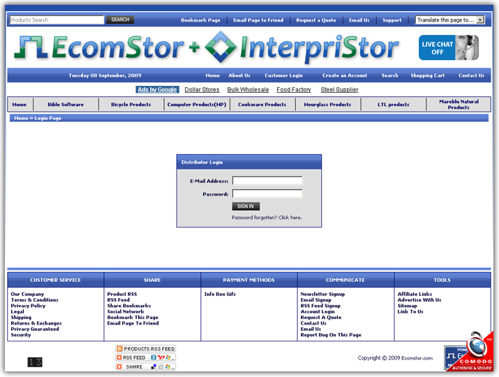 distributor login ecomstor seo 3rd generation osCommerce compatible  ecommerce software webware