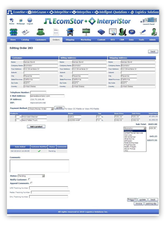 admin order edit order quote  ecomstor seo 3rd generation osCommerce compatible  ecommerce software webwa