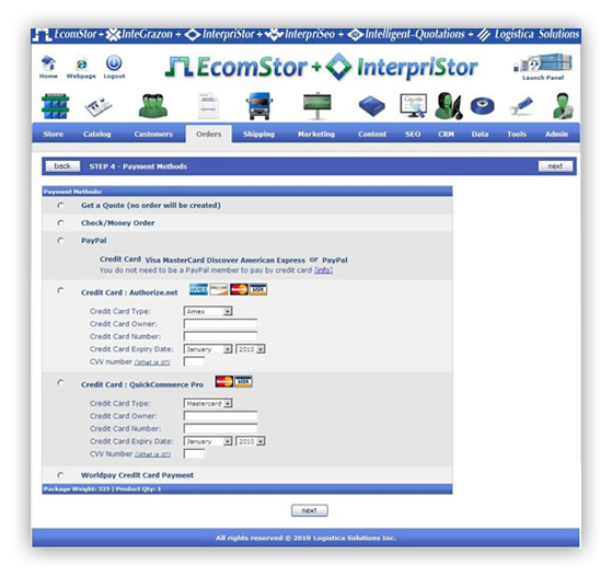 admin order payment  ecomstor seo 3rd generation osCommerce compatible  ecommerce software webwa