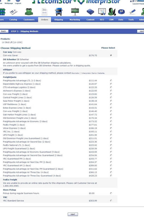 admin order pick freight  ecomstor seo 3rd generation osCommerce compatible  ecommerce software webwa