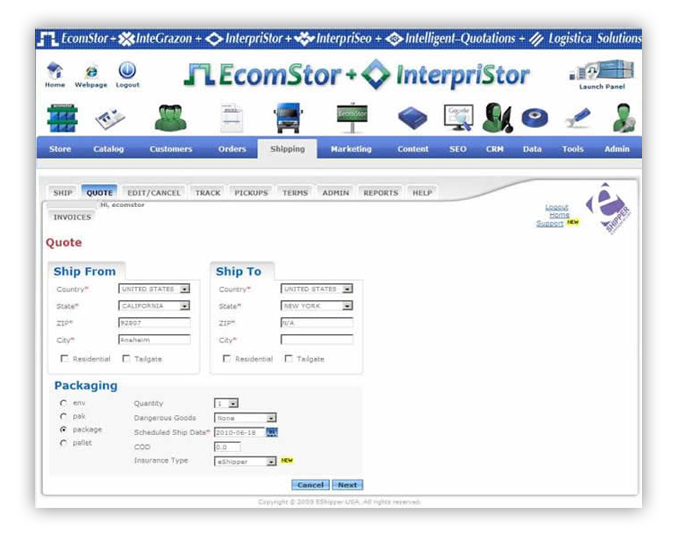 e-shipper shipping management  ecomstor seo 3rd generation osCommerce compatible  ecommerce software webware