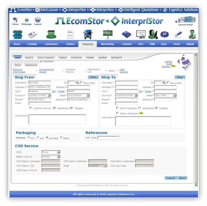 e-shipper shipping management  ecomstor seo 3rd generation osCommerce compatible  ecommerce software webware