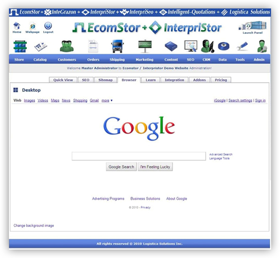 integrated browser admin menu layout  ecomstor seo oscommerce compatible ecommerce software webware