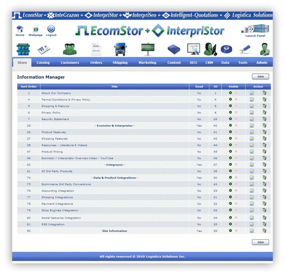 store infomation pages  ecomstor seo oscommerce compatible ecommerce software webware 