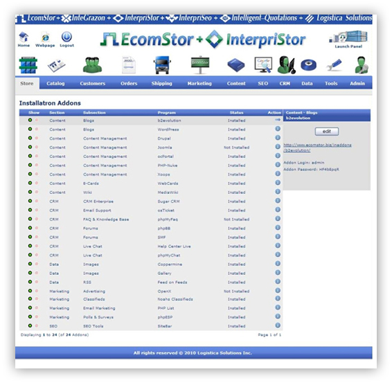 ecomstor seo oscommerce compatible ecommerce software webware  3rd party installatron addons integrated 