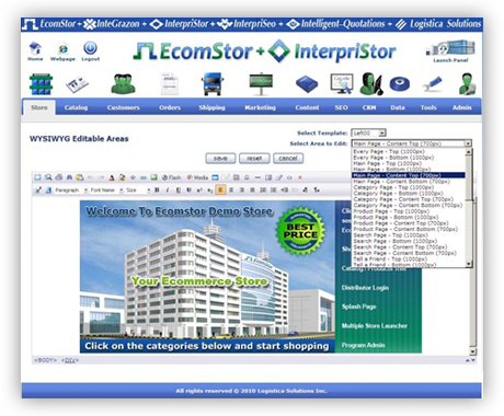 wysiwyg areas  ecomstor seo 3rd generation osCommerce compatible  ecommerce software