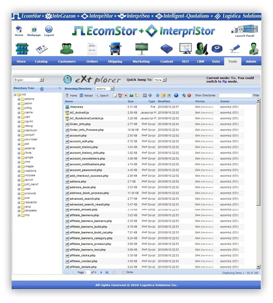 extplorer integrated  -  ecomstor seo 3rd generation osCommerce compatible  ecommerce software